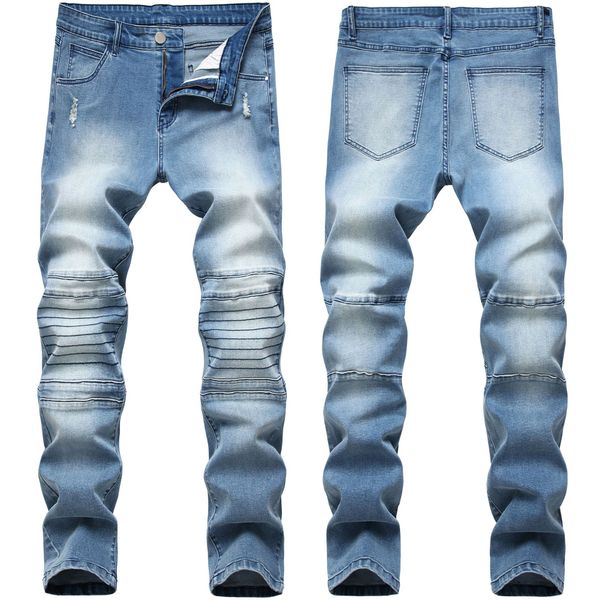 mens jeans retro motorcycle pants stretch slim fit fashion denim pants ripped distressed slim pencil pants, Blue
mens jeans retro motorcycle pants stretch slim fit fashion denim pants ripped distressed slim pencil pants, Blue