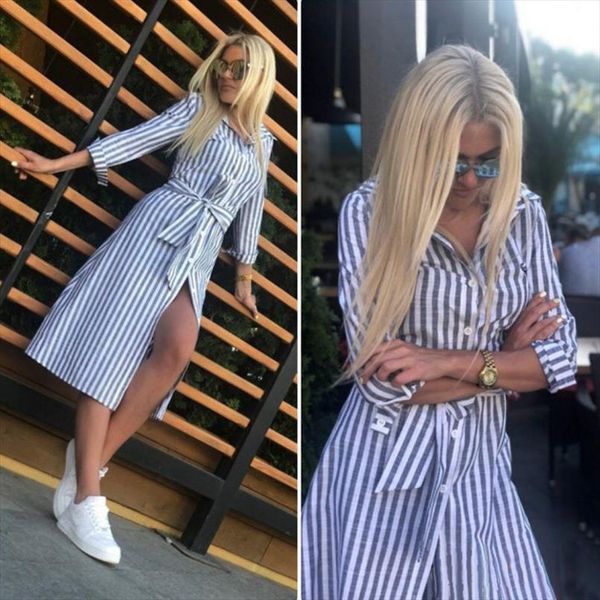 women vintage striped printed sashes a line dress wrist sleeve turn down collar elegant casual party dress 2020 summer new, Black;gray
women vintage striped printed sashes a line dress wrist sleeve turn down collar elegant casual party dress 2020 summer new, Black;gray