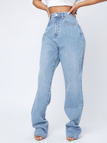high waist straight leg jeans c7th#, Blue