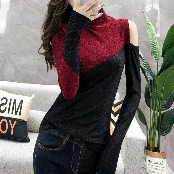women's t-shirt #5748 gold silver red turtleneck t shirt women slim off shoulder tight casual tee femme plus size 3xl, White
women's t-shirt #5748 gold silver red turtleneck t shirt women slim off shoulder tight casual tee femme plus size 3xl, White
