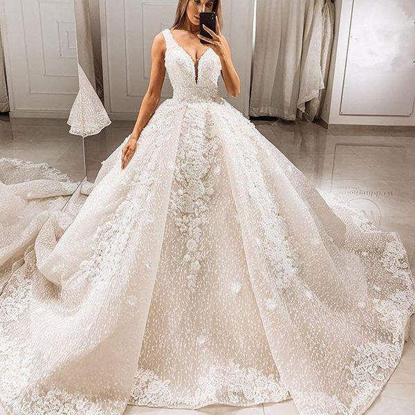 lace ball gown wedding dresses v neck cathedral train wedding bridal gowns robe de mariee new, White
lace ball gown wedding dresses v neck cathedral train wedding bridal gowns robe de mariee new, White