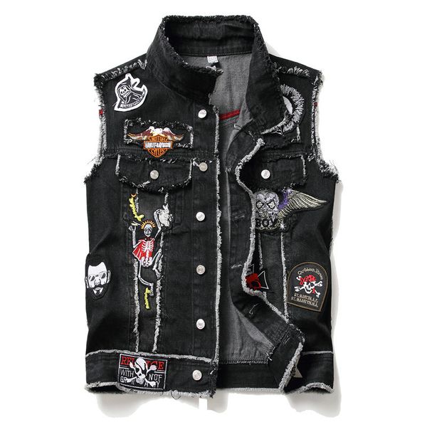 2020 men's punk vests black skull embroidery denim waistcoat slim fit fashion jeans sleeveless jacket male vest, Black;white
2020 men's punk vests black skull embroidery denim waistcoat slim fit fashion jeans sleeveless jacket male vest, Black;white