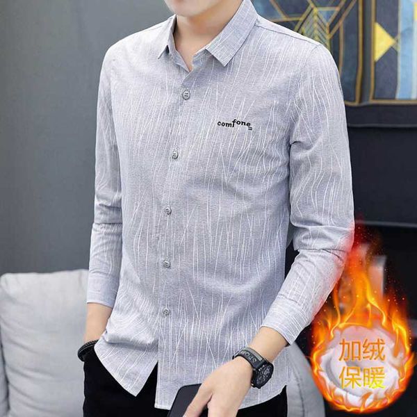 long-sleeved shirt men's fall/winter jacket jacket casual warm new style striped slim plus velvet cardigan lapel versatile shirt, White;black
long-sleeved shirt men's fall/winter jacket jacket casual warm new style striped slim plus velvet cardigan lapel versatile shirt, White;black