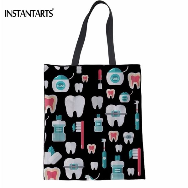 instantarts cute cartoon dentist/teeth print women shopping tote large black eco fashion foldable cloth reusable bags y201224
instantarts cute cartoon dentist/teeth print women shopping tote large black eco fashion foldable cloth reusable bags y201224