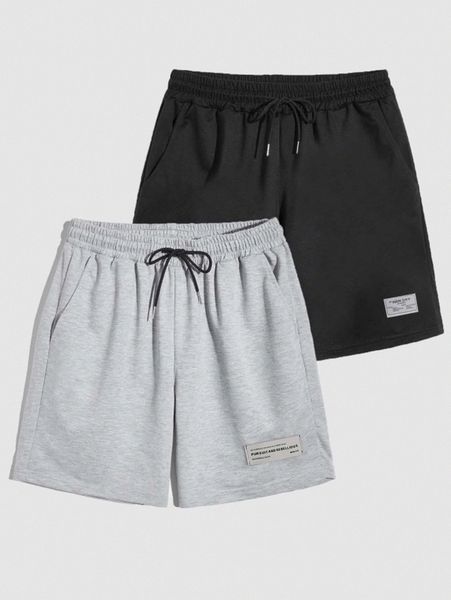 romwe guys 2pcs patched shorts 29ef#, Black