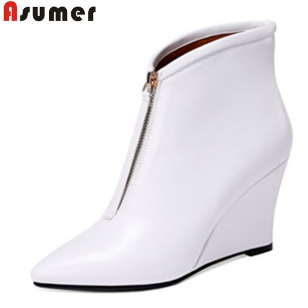 asumer white fashion ankle for women pointed toe zip genuine leather wedges ladies prom autumn winter boots q1104, Black
asumer white fashion ankle for women pointed toe zip genuine leather wedges ladies prom autumn winter boots q1104, Black