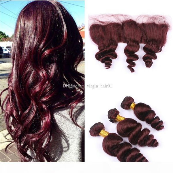 wine red human hair 3 bundles with 13x4 ear to ear full lace frontal closure #99j burgundy malaysian loose wave hair 4pcs lot, Black;brown
wine red human hair 3 bundles with 13x4 ear to ear full lace frontal closure #99j burgundy malaysian loose wave hair 4pcs lot, Black;brown