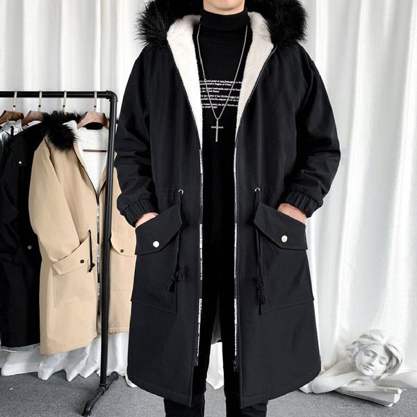 men's trench coats winter loose plush lining warm overcoat hooded faux fur collar casual black khaki thick coat k1, Tan;black
men's trench coats winter loose plush lining warm overcoat hooded faux fur collar casual black khaki thick coat k1, Tan;black