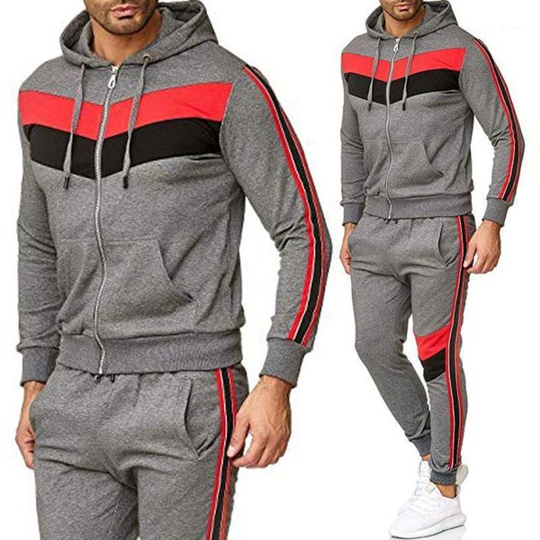men's tracksuits 2021 mens fitness stitching sweatshirt set male jogger sportswear suit man cardigan hoodies pants sports suits1, Gray 
men's tracksuits 2021 mens fitness stitching sweatshirt set male jogger sportswear suit man cardigan hoodies pants sports suits1, Gray