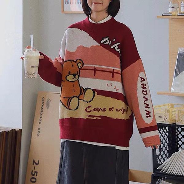 korean version pullover loose street fashion autumn and winter all-match bear round neck knitting jumper1, White;black
korean version pullover loose street fashion autumn and winter all-match bear round neck knitting jumper1, White;black