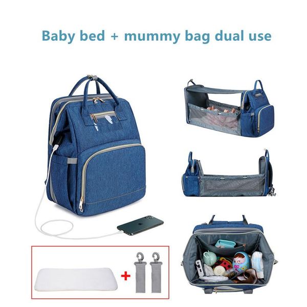 Portable Folding Crib Mommy Bag Maternity Nappy Bag Large Capacity With Folding Bed Backpack Mother Baby Travel Backpack