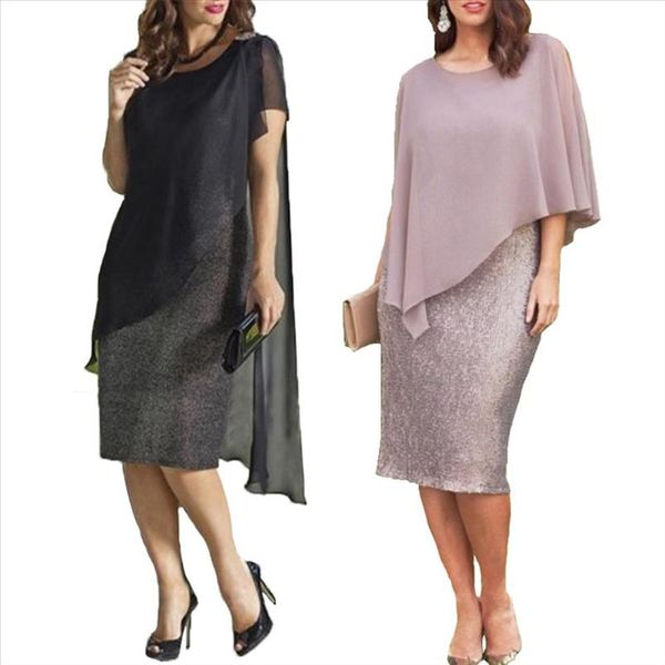 2019 new womens dress elegant plus size o neck chiffon patchwork double layer casual loose lady office party midi pencil dress, Black;gray
2019 new womens dress elegant plus size o neck chiffon patchwork double layer casual loose lady office party midi pencil dress, Black;gray