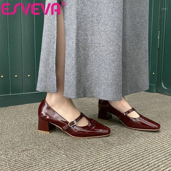 dress shoes esveva 2021 pu+leather pointed toe women pumps fashion med heel shallow buckle single size 34-391, Black
dress shoes esveva 2021 pu+leather pointed toe women pumps fashion med heel shallow buckle single size 34-391, Black