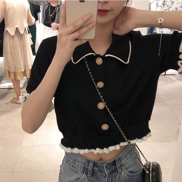 baby collar women's summer small fragrant wind ice silk short button buttonsleeve high waist short style button up collar polo t-shi, White
baby collar women's summer small fragrant wind ice silk short button buttonsleeve high waist short style button up collar polo t-shi, White
