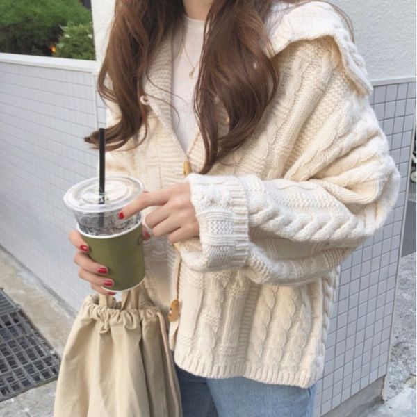2019 fall/winter korean style new lapel croissantknitted twist outerable coat coat sweater women's 3t3qf, White;black
2019 fall/winter korean style new lapel croissantknitted twist outerable coat coat sweater women's 3t3qf, White;black