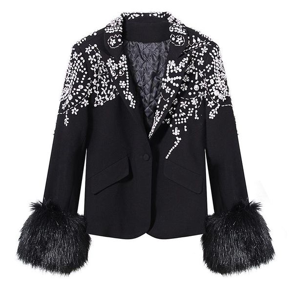 2021 stylish lapel collar diamonds personality faux fur cuff detachable slim long sleeve quilted suit coat cc87, White;black
2021 stylish lapel collar diamonds personality faux fur cuff detachable slim long sleeve quilted suit coat cc87, White;black