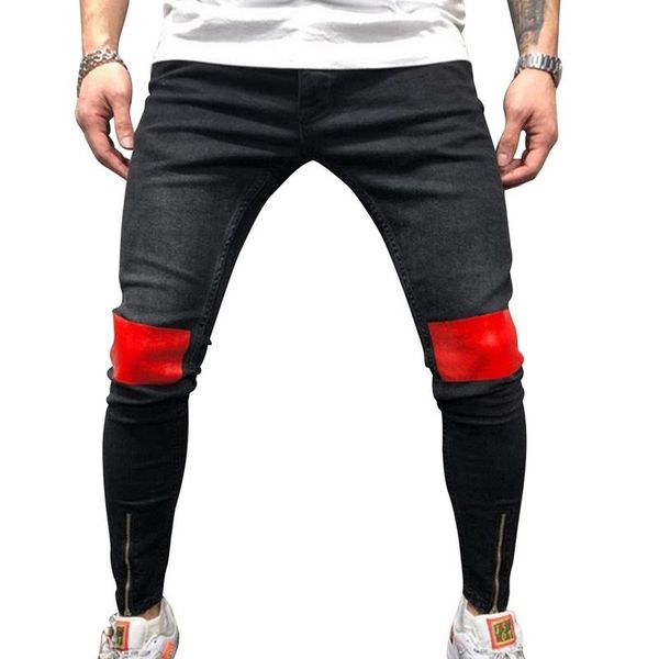 men's silm fit denim pants ripped pants flexible jeans men's skinny jeans with pockets, Blue