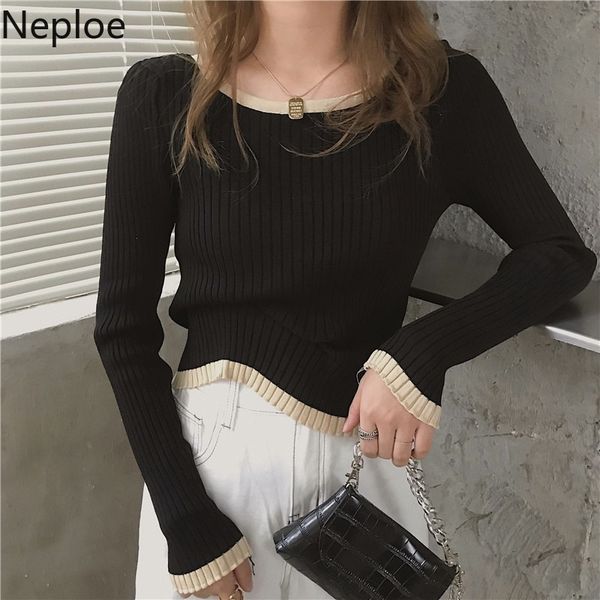 neploe fall 2020 women cropped pullovers sueter o-neck long sleeve slim jumper knitted sweater fashion korean clothing lj201127, White;black
neploe fall 2020 women cropped pullovers sueter o-neck long sleeve slim jumper knitted sweater fashion korean clothing lj201127, White;black