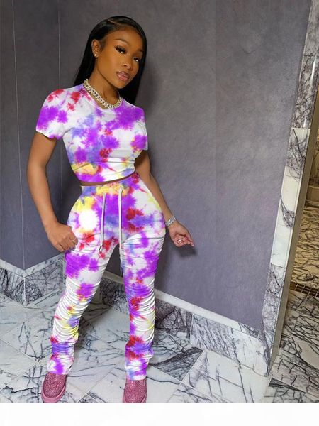 women two piece outfits summer tie dyed designer clothes 2pcs clothing sets womens 20ss designer tshirts stacked leggings pants suits, White
women two piece outfits summer tie dyed designer clothes 2pcs clothing sets womens 20ss designer tshirts stacked leggings pants suits, White