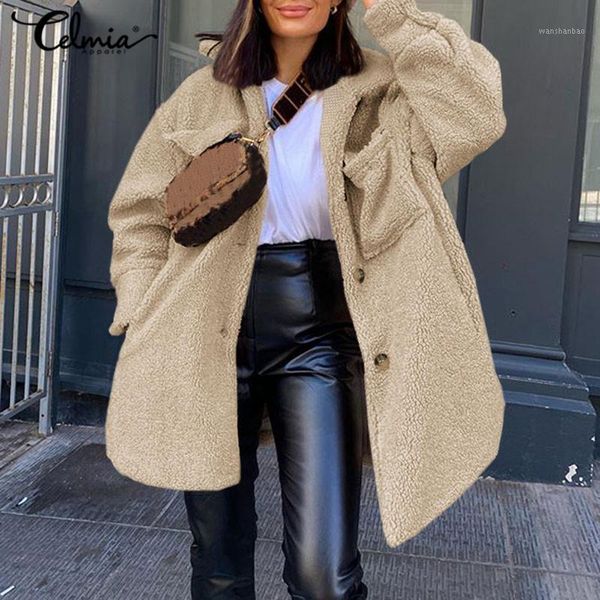celmia 2021 winter warm plush faux fur coats vintage women long sleeve outerwear pockets teddy overcoat female bottons jackets1, Black
celmia 2021 winter warm plush faux fur coats vintage women long sleeve outerwear pockets teddy overcoat female bottons jackets1, Black