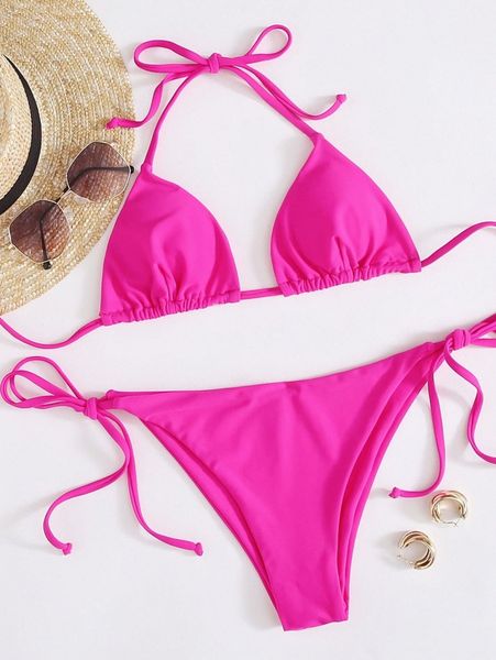 triangle tie side bikini swimsuit t7dy#, White;black