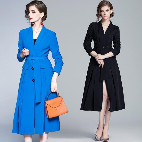 new arrival spring fall winter eelegant solid color lapel neck belt button long sleeve women long split draped wrap coat outwear, Black
new arrival spring fall winter eelegant solid color lapel neck belt button long sleeve women long split draped wrap coat outwear, Black
