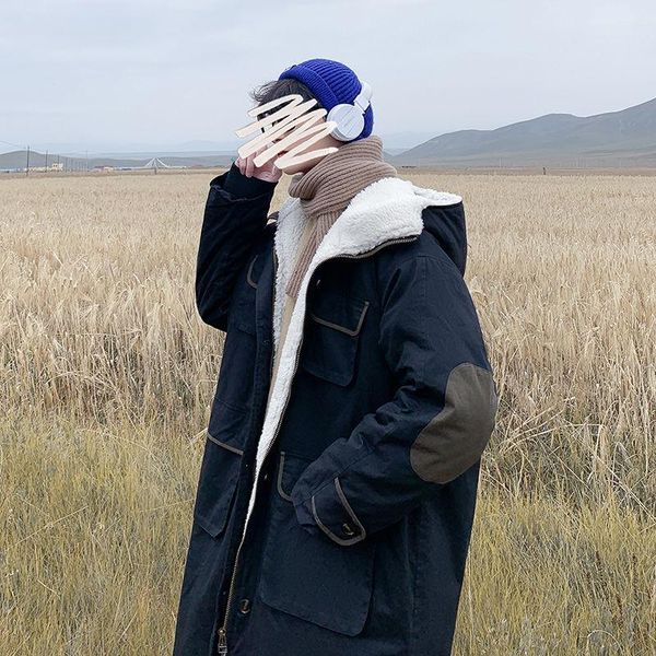 men's down & parkas hooded coats men lamb wool jackets winter thicken warmth windproof cargo pocket design loose stitching mid-length, Black
men's down & parkas hooded coats men lamb wool jackets winter thicken warmth windproof cargo pocket design loose stitching mid-length, Black