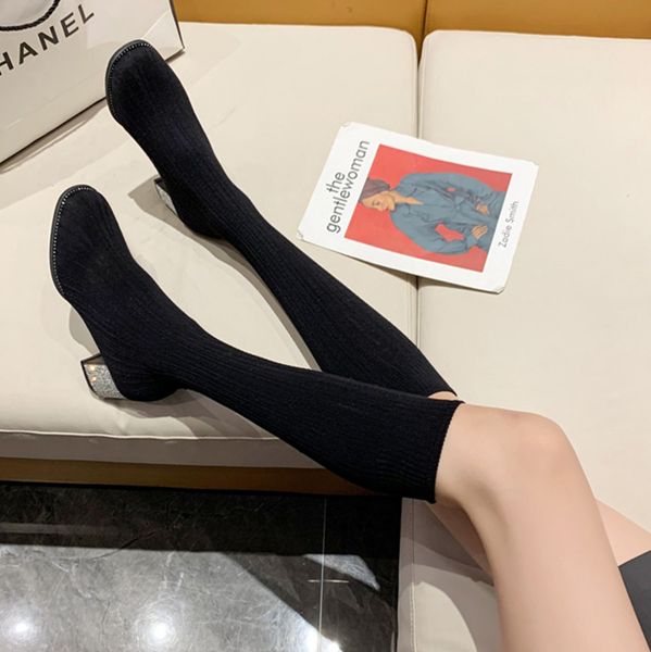 2021 winter female cinder crystal block elastic woven shoes long women's low knit boots shoe twhz, Black
2021 winter female cinder crystal block elastic woven shoes long women's low knit boots shoe twhz, Black