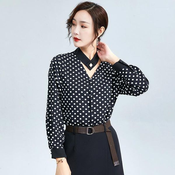 women's blouses & shirts fall 2021 women's blouse hanging neck v-neck polka dot cardigan chiffon shirt single-breasted retro strai, White
women's blouses & shirts fall 2021 women's blouse hanging neck v-neck polka dot cardigan chiffon shirt single-breasted retro strai, White