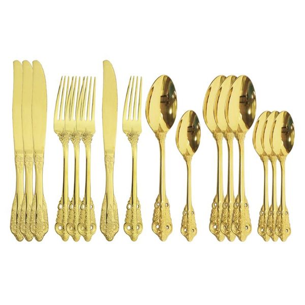 16pcs gold stainless steel tableware set dinnerware flatware knife fork spoon cutlery set home party luxury silverware
16pcs gold stainless steel tableware set dinnerware flatware knife fork spoon cutlery set home party luxury silverware
