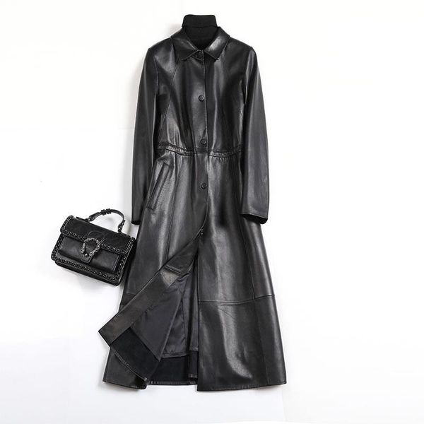 women's leather & faux genuine sheepskin suede x-long coat spring autumn women outerwear suits garment lf2056, Black
women's leather & faux genuine sheepskin suede x-long coat spring autumn women outerwear suits garment lf2056, Black
