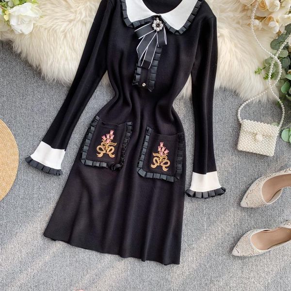 young gee women elegant sweater dress new female autumn winter white black long sleeve ruffles stretch knitted sweaters dresses 201110, Black;gray
young gee women elegant sweater dress new female autumn winter white black long sleeve ruffles stretch knitted sweaters dresses 201110, Black;gray