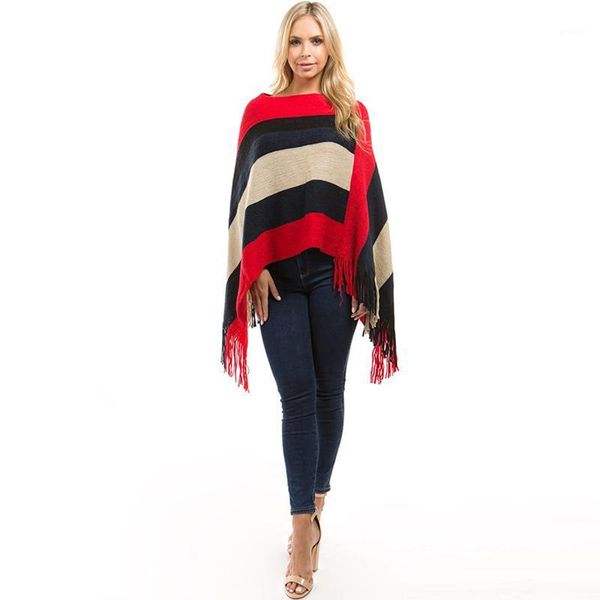 women sweaters pullovers stripe tassel ponchos and capes knit long bat sleeve colorful cape shawl female two types to wear1, Black
women sweaters pullovers stripe tassel ponchos and capes knit long bat sleeve colorful cape shawl female two types to wear1, Black