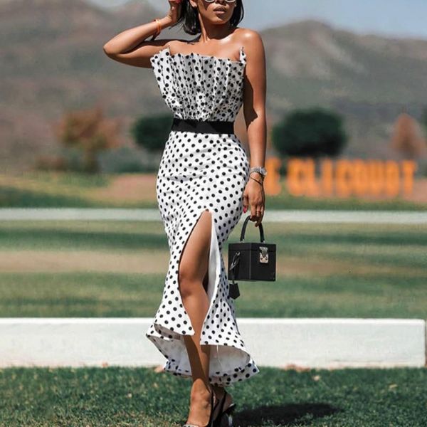 women tube dresses polka dot bodycon side slit with waist belt party slim vestido african event celebrate occasion new, Black;gray
women tube dresses polka dot bodycon side slit with waist belt party slim vestido african event celebrate occasion new, Black;gray