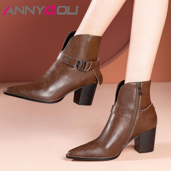 annymoli buckle real leather high heels short boots women shoes pointed toe rivet zip block heels ankle boots ladies brown 33-41, Black
annymoli buckle real leather high heels short boots women shoes pointed toe rivet zip block heels ankle boots ladies brown 33-41, Black