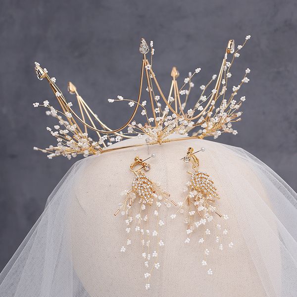 crown bridal headdress simple and elegant hand-made millet bead round gold-plated hair ornament forest wedding dress accessories, Silver
crown bridal headdress simple and elegant hand-made millet bead round gold-plated hair ornament forest wedding dress accessories, Silver