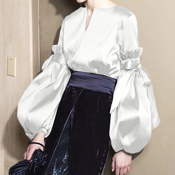 celmia v neck 2020 elegant silk fashion women long lantern sleeves satin blouse vintage leisure shirts bow casual blusas, White
celmia v neck 2020 elegant silk fashion women long lantern sleeves satin blouse vintage leisure shirts bow casual blusas, White