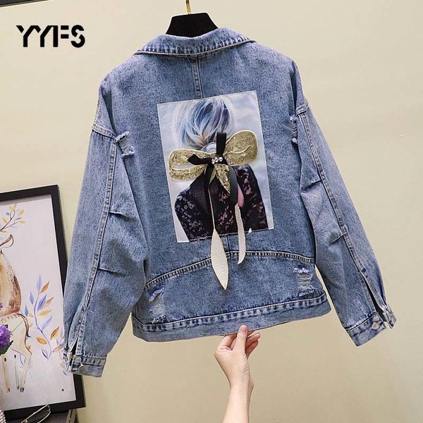 jeans jacket women printed frayed denim jacket bow ribbons short loose spring autumn harajuku coats chaquetas mujer feminina c1111, Black;brown
jeans jacket women printed frayed denim jacket bow ribbons short loose spring autumn harajuku coats chaquetas mujer feminina c1111, Black;brown