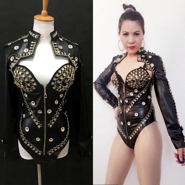 women singers costume black leather bodysuit metal jewelry nightclub dj ds gogo clothing club stage outfit vdb2455, Black;red
women singers costume black leather bodysuit metal jewelry nightclub dj ds gogo clothing club stage outfit vdb2455, Black;red