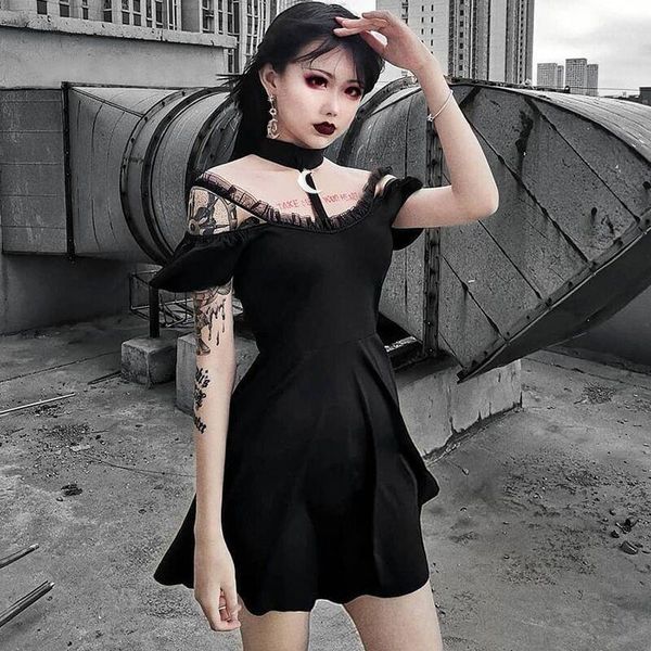 jiezhoufang women gothic style punk shoulder strappy evening party dress short sleeve lace women ladies elegant1, Black;gray
jiezhoufang women gothic style punk shoulder strappy evening party dress short sleeve lace women ladies elegant1, Black;gray