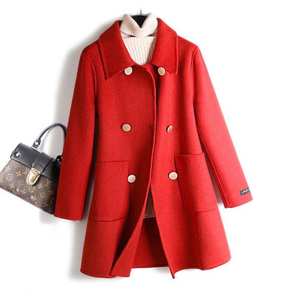 women's wool & blends 2021 and winter double-sided coat straight mid-length solid color doll collar double-breasted women b199, Black
women's wool & blends 2021 and winter double-sided coat straight mid-length solid color doll collar double-breasted women b199, Black