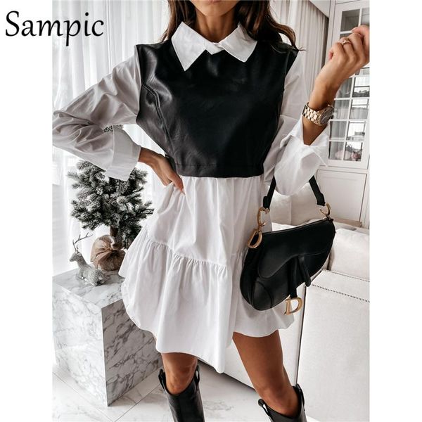sampic women black brown leather patchwork long sleeve mini blouse dress autumn 2021 white plaid ruffles party club dress, Black;gray
sampic women black brown leather patchwork long sleeve mini blouse dress autumn 2021 white plaid ruffles party club dress, Black;gray