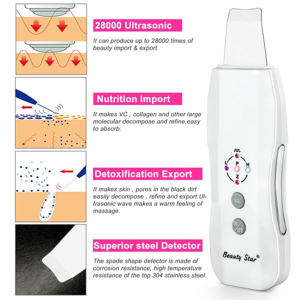 beauty star ultrasonic skin scrubber massager machine facial skin cleaning anion face skin care ultrasound peeling scrubber
beauty star ultrasonic skin scrubber massager machine facial skin cleaning anion face skin care ultrasound peeling scrubber