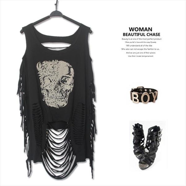 punk rock summer women new fashion t shirt print skull off the shoulder tassel personalized casual tshirt womens clothing, White
punk rock summer women new fashion t shirt print skull off the shoulder tassel personalized casual tshirt womens clothing, White
