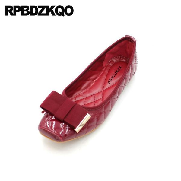 wedding ballet shoes gray patent leather ballerina flats large size chic square toe red wine dress korean bow women plaid grey, Black 
wedding ballet shoes gray patent leather ballerina flats large size chic square toe red wine dress korean bow women plaid grey, Black