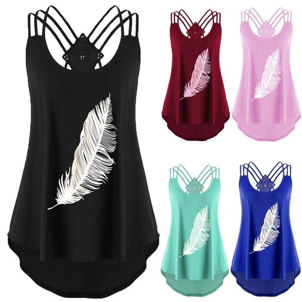 35 feather print women sleeveless vest bandages backless vest strappy oversized tank ropa mujer, White
35 feather print women sleeveless vest bandages backless vest strappy oversized tank ropa mujer, White