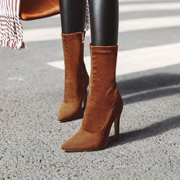 women mid calf boots autumn winter high heels stiletto ladies shoes pointed toe zippers martin boots botines mujer big size, Black
women mid calf boots autumn winter high heels stiletto ladies shoes pointed toe zippers martin boots botines mujer big size, Black