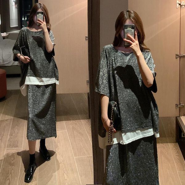 women sets summer lady t-shirt + split skirt female two-piece set fil-lumiere loose fashion plus size a0-2013, Gray
women sets summer lady t-shirt + split skirt female two-piece set fil-lumiere loose fashion plus size a0-2013, Gray