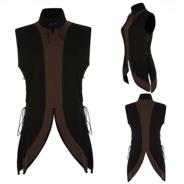 men vintage patchwork thin trench coat sleeveless jacket mens side lace up stage performance costume medieval gothic coat1, Tan;black
men vintage patchwork thin trench coat sleeveless jacket mens side lace up stage performance costume medieval gothic coat1, Tan;black