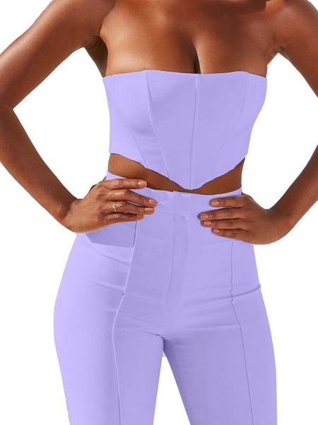 women's tracksuits 2pcs women solid color outfits strapless tube short + high waist flared pants elegant office ladies street wear, Gray
women's tracksuits 2pcs women solid color outfits strapless tube short + high waist flared pants elegant office ladies street wear, Gray